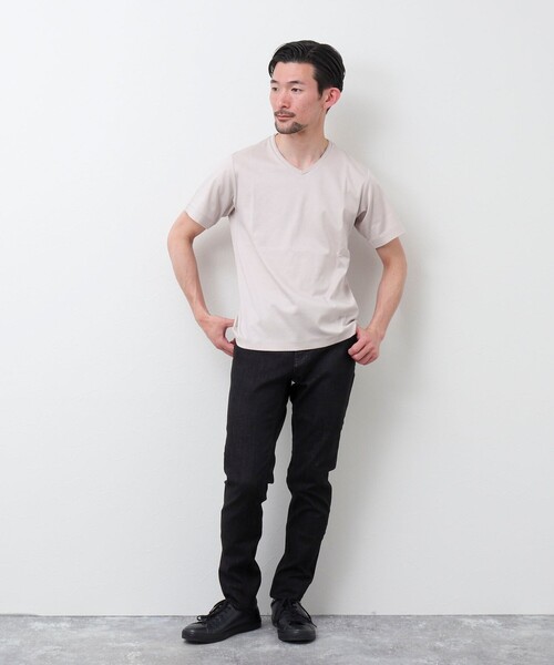 Stutostein Nolley's（シュテットシュタインノーリーズ）の「接触冷感 VネックベーシックTシャツ（Tシャツ/カットソー・メンズ・ホワイト/ライトブルー/カーキ/グレイッシュベージュ/ダークネイビー・S/M/L）」の12枚目の写真