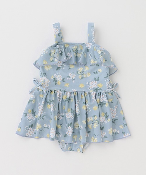 petit main（プティマイン）の「花柄ワンピース水着【SWIM】（水着・キッズ・オフホワイト/ブルーグレー・80ｃｍ/100cm/120cm/130cm/90cm/110cm）」の2枚目の写真