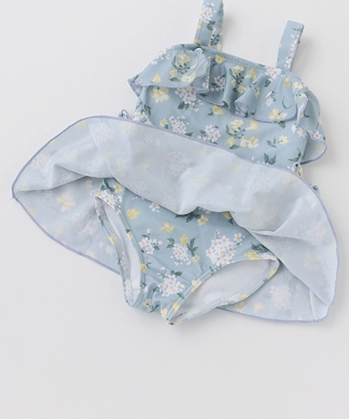 petit main（プティマイン）の「花柄ワンピース水着【SWIM】（水着・キッズ・オフホワイト/ブルーグレー・80ｃｍ/100cm/120cm/130cm/90cm/110cm）」の4枚目の写真