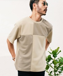ポンチ×梨地 異素材切り替え Tシャツ