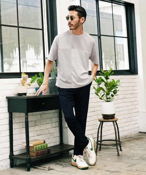 jiggys shop(ジギーズショップ)の「ポンチ×梨地 異素材切り替え Tシャツ(Tシャツ/カットソー・メンズ・オフホワイト/ライトグレー/ネイビー/ベージュ・LARGE/MEDIUM/X-LARGE)」の8枚目の写真