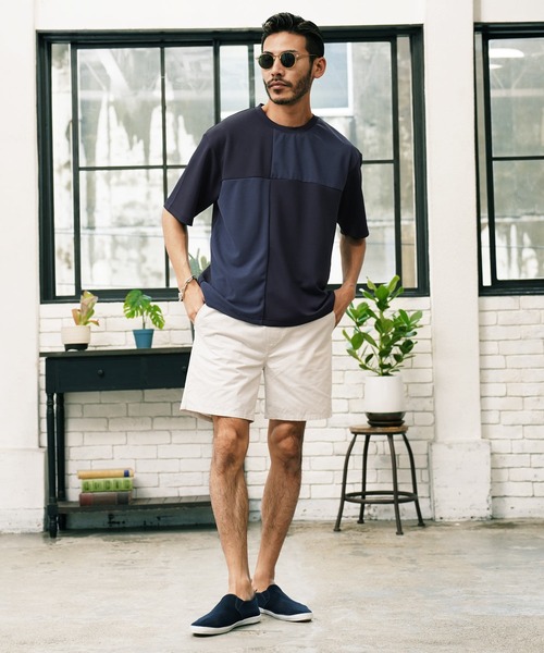 jiggys shop(ジギーズショップ)の「ポンチ×梨地 異素材切り替え Tシャツ(Tシャツ/カットソー・メンズ・オフホワイト/ライトグレー/ネイビー/ベージュ・LARGE/MEDIUM/X-LARGE)」の12枚目の写真