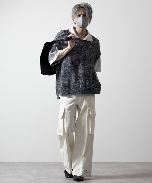 CLEL（クレイル）の「【CLEL】Watermark Knitting Loose Mesh Vest/透かし編み ルーズ メッシュニットベスト（ベスト・メンズ・ブラック/グレー/ブラック系/ブラウン/ネイビー・S/M/L/XS）」の14枚目の写真