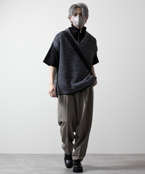 CLEL（クレイル）の「【CLEL】Watermark Knitting Loose Mesh Vest/透かし編み ルーズ メッシュニットベスト（ベスト・メンズ・ブラック/グレー/ブラック系/ブラウン/ネイビー・S/M/L/XS）」の15枚目の写真