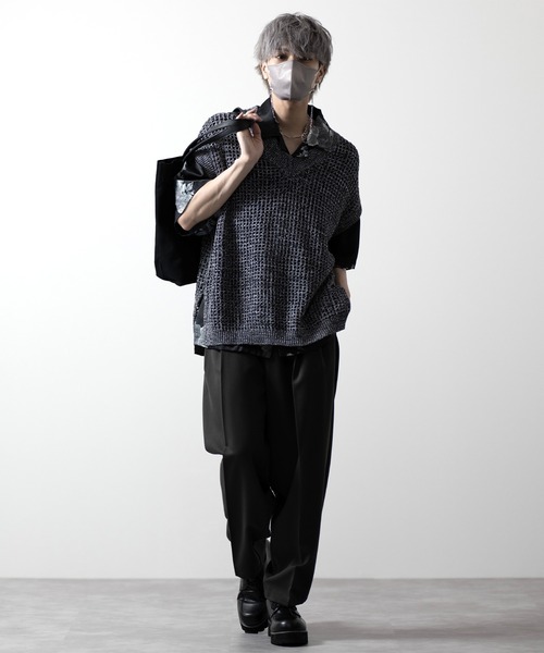 CLEL（クレイル）の「【CLEL】Watermark Knitting Loose Mesh Vest/透かし編み ルーズ メッシュニットベスト（ベスト・メンズ・ブラック/グレー/ブラック系/ブラウン/ネイビー・S/M/L/XS）」の18枚目の写真