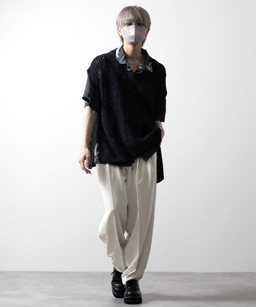 CLEL（クレイル）の「【CLEL】Watermark Knitting Loose Mesh Vest/透かし編み ルーズ メッシュニットベスト（ベスト・メンズ・ブラック/グレー/ブラック系/ブラウン/ネイビー・S/M/L/XS）」の19枚目の写真
