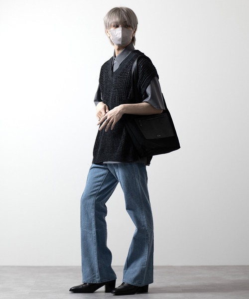 CLEL（クレイル）の「【CLEL】Watermark Knitting Loose Mesh Vest/透かし編み ルーズ メッシュニットベスト（ベスト・メンズ・ブラック/グレー/ブラック系/ブラウン/ネイビー・S/M/L/XS）」の20枚目の写真