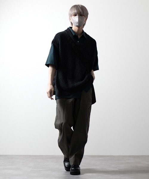 CLEL（クレイル）の「【CLEL】Watermark Knitting Loose Mesh Vest/透かし編み ルーズ メッシュニットベスト（ベスト・メンズ・ブラック/グレー/ブラック系/ブラウン/ネイビー・S/M/L/XS）」の21枚目の写真