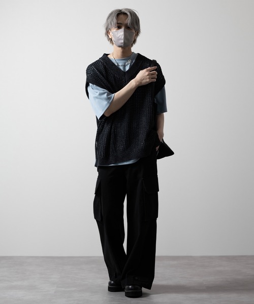 CLEL（クレイル）の「【CLEL】Watermark Knitting Loose Mesh Vest/透かし編み ルーズ メッシュニットベスト（ベスト・メンズ・ブラック/グレー/ブラック系/ブラウン/ネイビー・S/M/L/XS）」の22枚目の写真