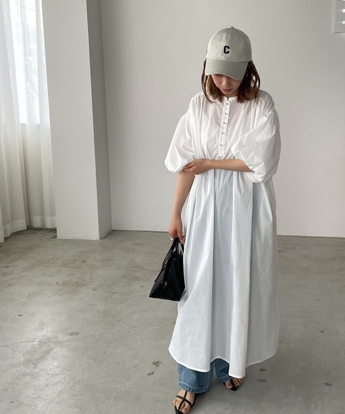 210nouve（トゥージュヌーブ）の「パールボタンギャザーワンピース（シャツワンピース・レディース・ブルー/ブラック/ホワイト・FREE）」の7枚目の写真