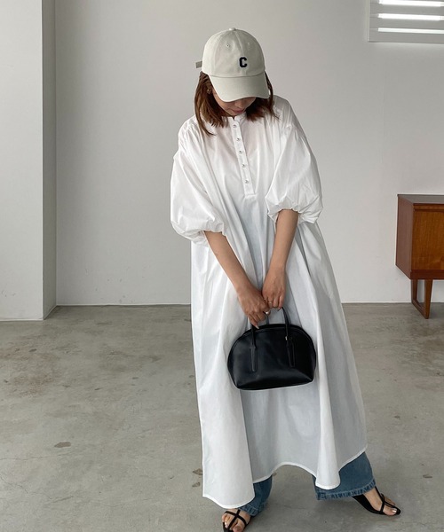 210nouve（トゥージュヌーブ）の「パールボタンギャザーワンピース（シャツワンピース・レディース・ブルー/ブラック/ホワイト・FREE）」の12枚目の写真