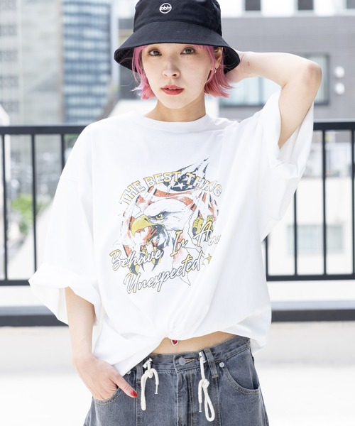 PBLIM（ページボーイリム）の「PBLIM/イーグルモチーフルーズT（Tシャツ/カットソー・レディース・オフホワイト/チャコールグレー/ブラウン・MEDIUM/LARGE）」の2枚目の写真