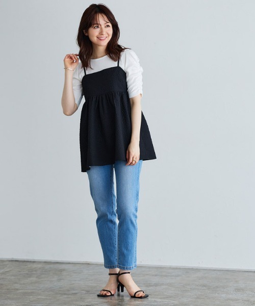 Pierrot（ピエロ）の「ランダムテレコギャザースリーブTシャツ（Tシャツ/カットソー・レディース・ブラック/ダークブラウン/オフホワイト・M/L）」の20枚目の写真