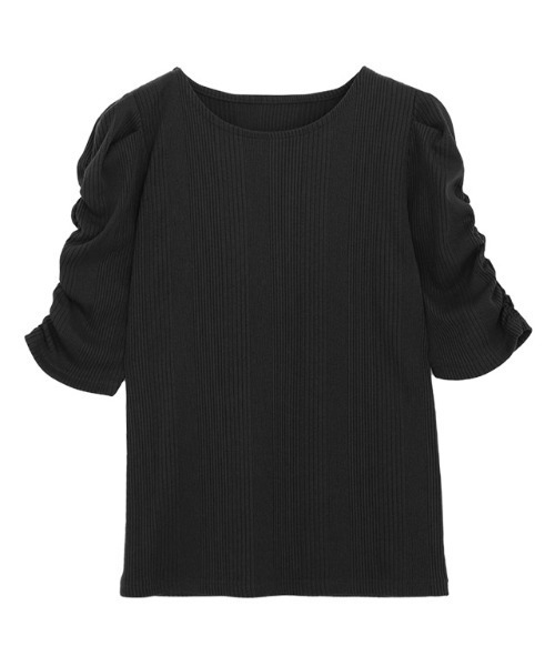 Pierrot（ピエロ）の「ランダムテレコギャザースリーブTシャツ（Tシャツ/カットソー・レディース・ブラック/ダークブラウン/オフホワイト・M/L）」の19枚目の写真