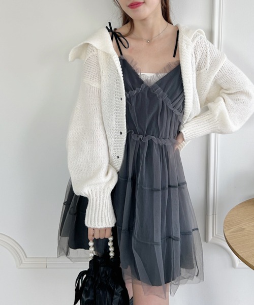 Loueme(ルエム)の「チュールティアードミニキャミワンピース(ワンピース・レディース・ブラック/アイボリー/グレー・FREE)」の16枚目の写真