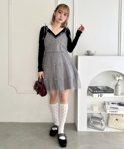 Loueme(ルエム)の「チュールティアードミニキャミワンピース(ワンピース・レディース・ブラック/アイボリー/グレー・FREE)」の18枚目の写真