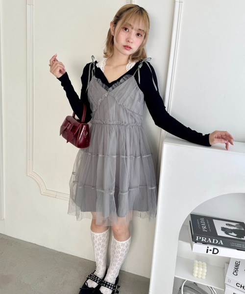 Loueme(ルエム)の「チュールティアードミニキャミワンピース(ワンピース・レディース・ブラック/アイボリー/グレー・FREE)」の21枚目の写真