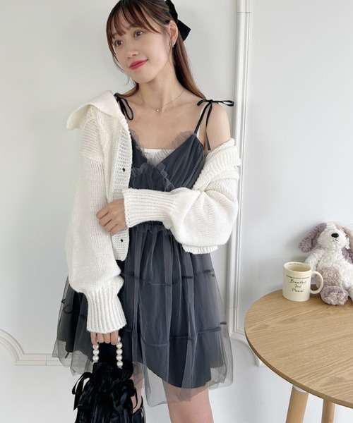 Loueme(ルエム)の「チュールティアードミニキャミワンピース(ワンピース・レディース・ブラック/アイボリー/グレー・FREE)」の4枚目の写真