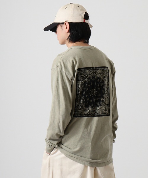 MODISH GAZE（モディシュガゼ）の「MODISH GAZE バンダナ プリント ロンT 天竺 ピグメント加工 長袖（Tシャツ/カットソー・メンズ・ブラック/ホワイト/カーキ/オフホワイト/バーガンディー・M/XL/L）」の18枚目の写真