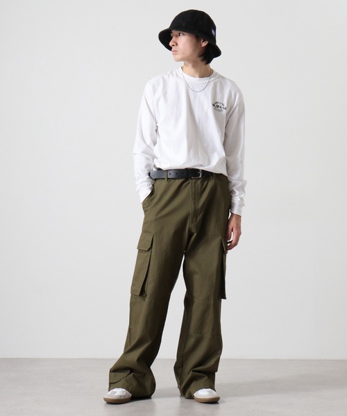 MODISH GAZE（モディシュガゼ）の「MODISH GAZE バンダナ プリント ロンT 天竺 ピグメント加工 長袖（Tシャツ/カットソー・メンズ・ブラック/ホワイト/カーキ/オフホワイト/バーガンディー・M/XL/L）」の9枚目の写真
