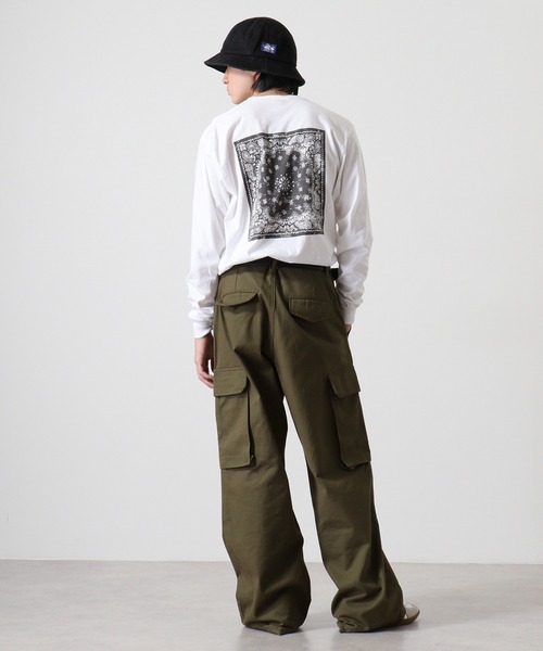 MODISH GAZE（モディシュガゼ）の「MODISH GAZE バンダナ プリント ロンT 天竺 ピグメント加工 長袖（Tシャツ/カットソー・メンズ・ブラック/ホワイト/カーキ/オフホワイト/バーガンディー・M/XL/L）」の10枚目の写真