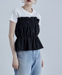 リネンタッチギャザーベアトップ 夏服