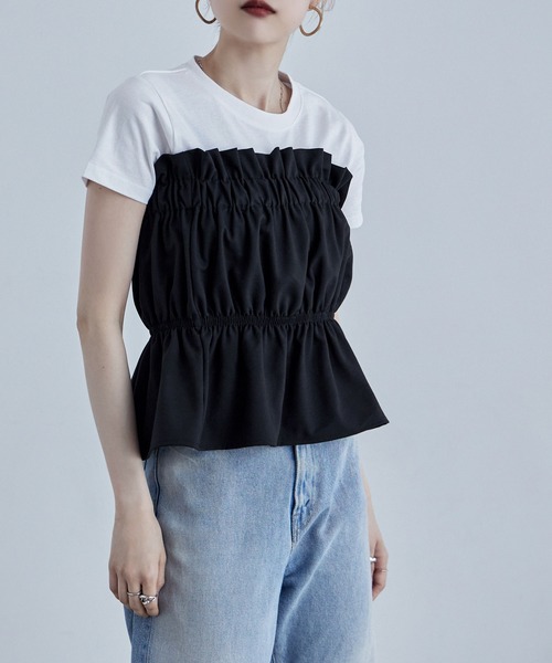 etoll.（エトル）の「リネンタッチギャザーベアトップ（チューブトップ・レディース・ブラック/ベージュ/グレー/ネイビー・M）」の4枚目の写真