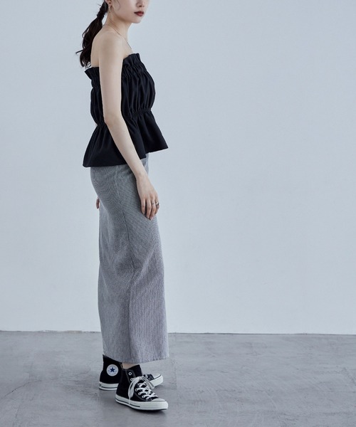 etoll.（エトル）の「リネンタッチギャザーベアトップ（チューブトップ・レディース・ブラック/ベージュ/グレー/ネイビー・M）」の22枚目の写真