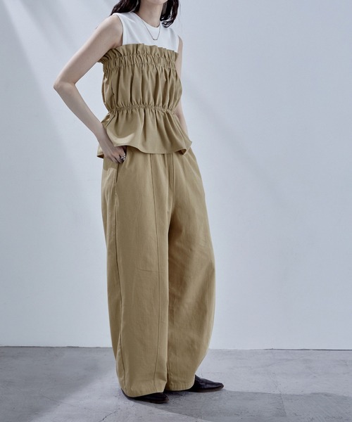 etoll.（エトル）の「リネンタッチギャザーベアトップ（チューブトップ・レディース・ブラック/ベージュ/グレー/ネイビー・M）」の17枚目の写真