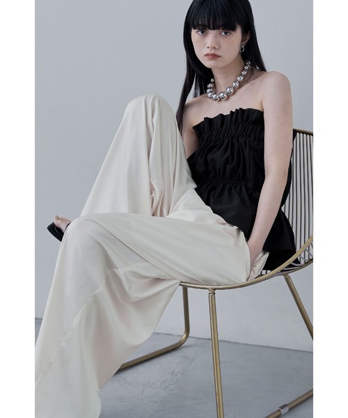 etoll.（エトル）の「リネンタッチギャザーベアトップ（チューブトップ・レディース・ブラック/ベージュ/グレー/ネイビー・M）」の9枚目の写真