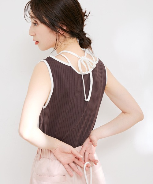 VIS（ビス）の「ネックストラップテレコリブタンクトップ（タンクトップ・レディース・オフホワイト/ブラウン系その他/ブルー系その他4・FREE）」の2枚目の写真
