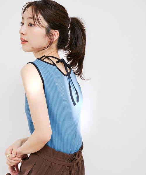 VIS（ビス）の「ネックストラップテレコリブタンクトップ（タンクトップ・レディース・オフホワイト/ブラウン系その他/ブルー系その他4・FREE）」の6枚目の写真