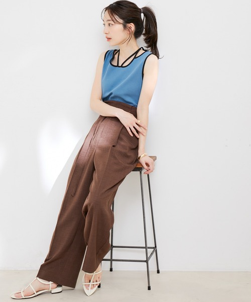 VIS（ビス）の「ネックストラップテレコリブタンクトップ（タンクトップ・レディース・オフホワイト/ブラウン系その他/ブルー系その他4・FREE）」の9枚目の写真