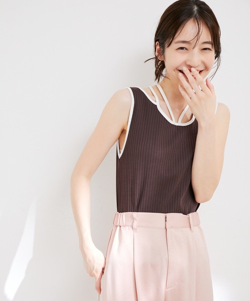 VIS（ビス）の「ネックストラップテレコリブタンクトップ（タンクトップ・レディース・オフホワイト/ブラウン系その他/ブルー系その他4・FREE）」の10枚目の写真