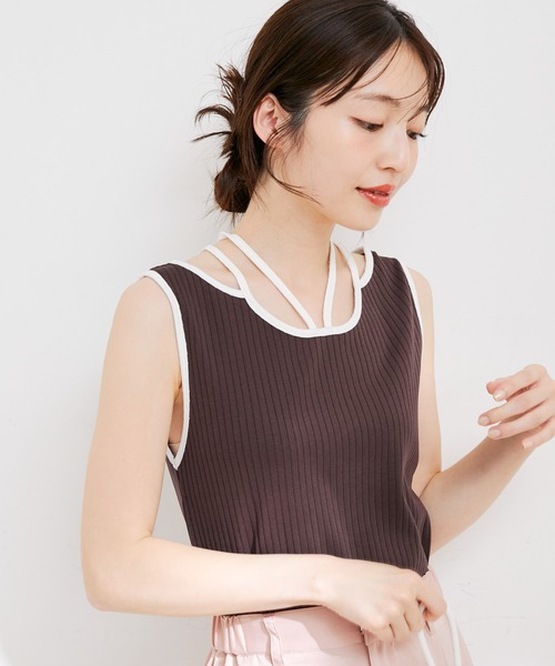 VIS（ビス）の「ネックストラップテレコリブタンクトップ（タンクトップ・レディース・オフホワイト/ブラウン系その他/ブルー系その他4・FREE）」の11枚目の写真