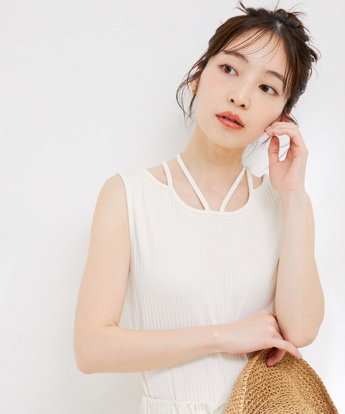 VIS（ビス）の「ネックストラップテレコリブタンクトップ（タンクトップ・レディース・オフホワイト/ブラウン系その他/ブルー系その他4・FREE）」の15枚目の写真