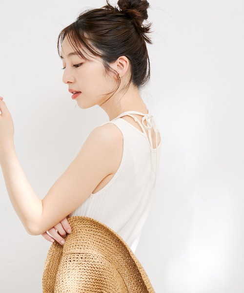 VIS（ビス）の「ネックストラップテレコリブタンクトップ（タンクトップ・レディース・オフホワイト/ブラウン系その他/ブルー系その他4・FREE）」の17枚目の写真