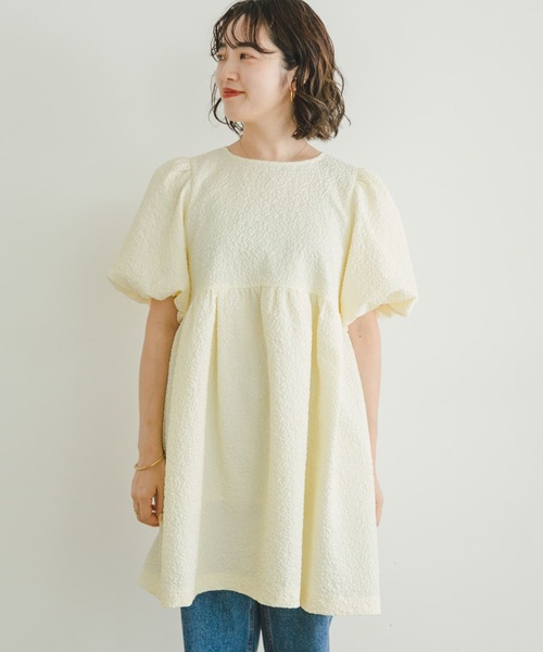 ITEMS URBANRESEARCH（アイテムズ アーバンリサーチ）の「フクレジャガードチュニック（Tシャツ/カットソー・レディース・オフホワイト/ブラック・FREE）」の11枚目の写真