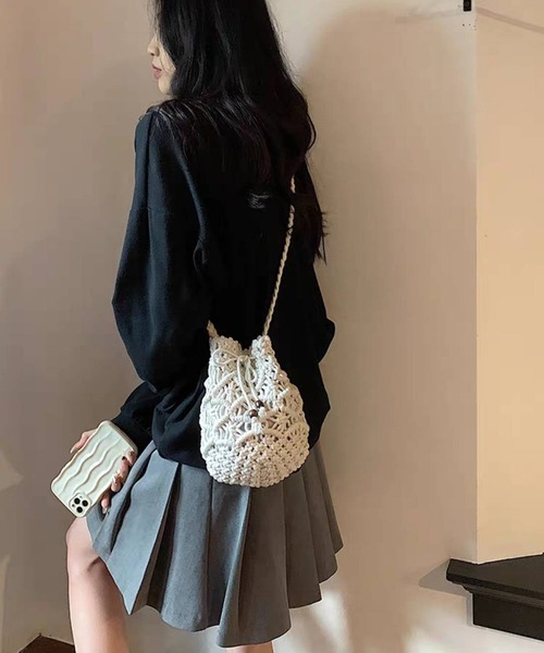 セール】マクラメ編み 巾着 ポシェット（ショルダーバッグ）｜pumpkin