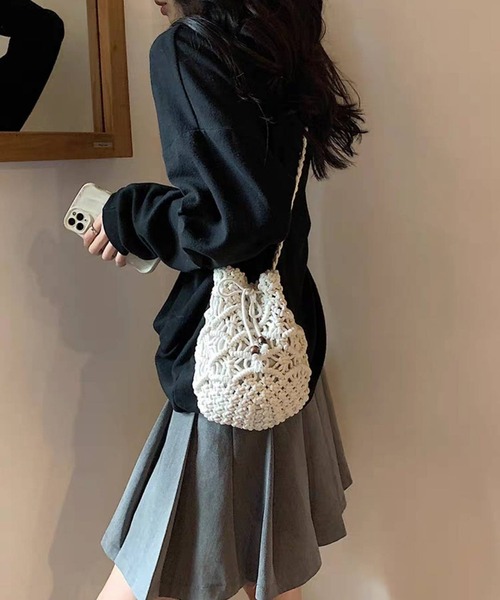 セール】マクラメ編み 巾着 ポシェット（ショルダーバッグ）｜pumpkin