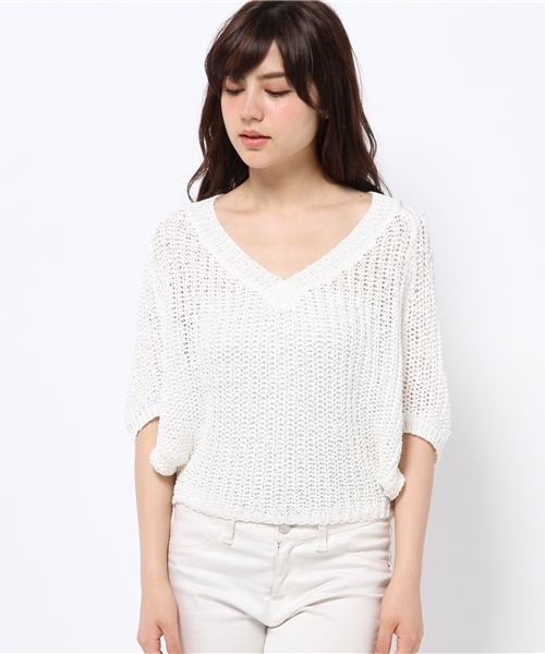 OUTLET（アウトレット）の「【DaTuRa】ショートモモンガVニット半袖（ニット/セーター・レディース・サックスブルー/ホワイト・FREE）」の3枚目の写真