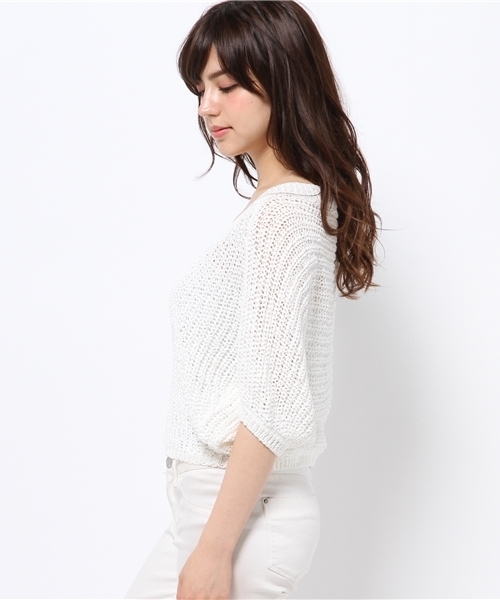 OUTLET（アウトレット）の「【DaTuRa】ショートモモンガVニット半袖（ニット/セーター・レディース・サックスブルー/ホワイト・FREE）」の4枚目の写真