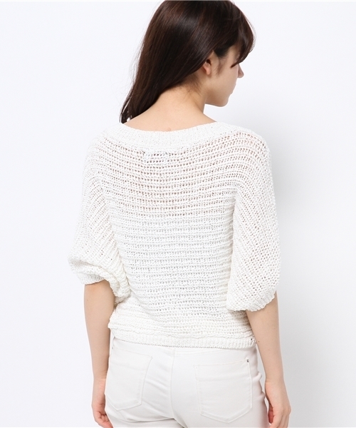 OUTLET（アウトレット）の「【DaTuRa】ショートモモンガVニット半袖（ニット/セーター・レディース・サックスブルー/ホワイト・FREE）」の5枚目の写真