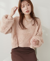 natural couture | もしゃもしゃフラワーライクショートニット(ニット/セーター)