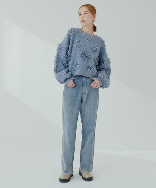 natural couture(ナチュラルクチュール)の「もしゃもしゃフラワーライクショートニット(ニット/セーター・レディース・モカ/ピンク/オレンジ/ブルー/オフホワイト・FREE)」の20枚目の写真