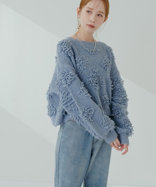 natural couture(ナチュラルクチュール)の「もしゃもしゃフラワーライクショートニット(ニット/セーター・レディース・モカ/ピンク/オレンジ/ブルー/オフホワイト・FREE)」の19枚目の写真