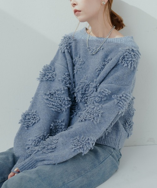 natural couture(ナチュラルクチュール)の「もしゃもしゃフラワーライクショートニット(ニット/セーター・レディース・モカ/ピンク/オレンジ/ブルー/オフホワイト・FREE)」の16枚目の写真