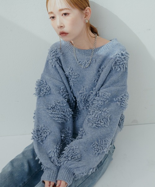 natural couture(ナチュラルクチュール)の「もしゃもしゃフラワーライクショートニット(ニット/セーター・レディース・モカ/ピンク/オレンジ/ブルー/オフホワイト・FREE)」の17枚目の写真