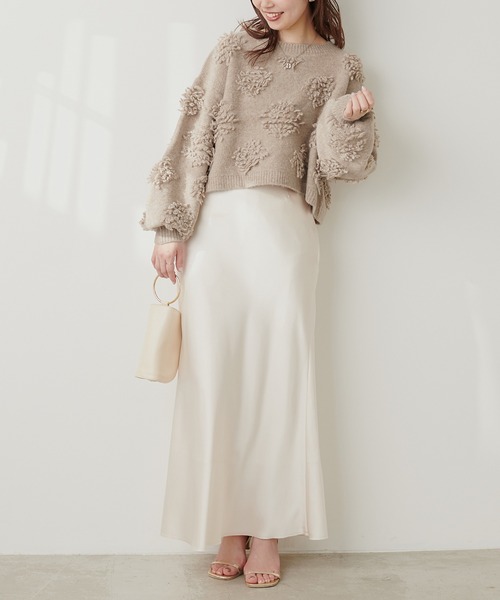 natural couture(ナチュラルクチュール)の「もしゃもしゃフラワーライクショートニット(ニット/セーター・レディース・モカ/ピンク/オレンジ/ブルー/オフホワイト・FREE)」の14枚目の写真