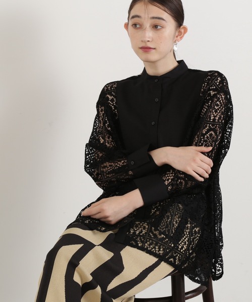 N.(N. Natural Beauty Basic)(エヌエヌナチュラルビューティーベーシック)の「◆ブロックレースバンドカラーブラウス(シャツ/ブラウス・レディース・オフホワイト/ブラック・MEDIUM)」の17枚目の写真